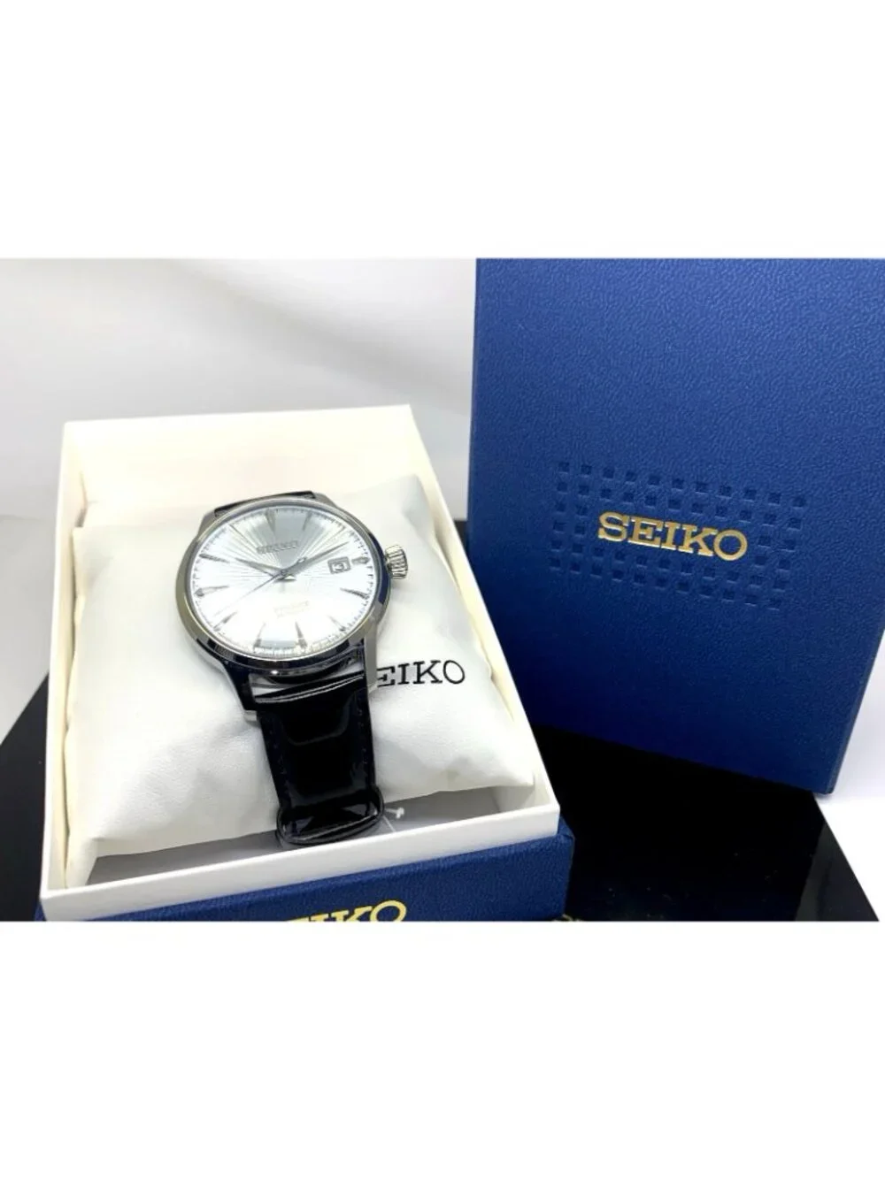 Seiko Men's Watch SRPB43 Presage Automatic Blue Dial Black Leather Band 40mm